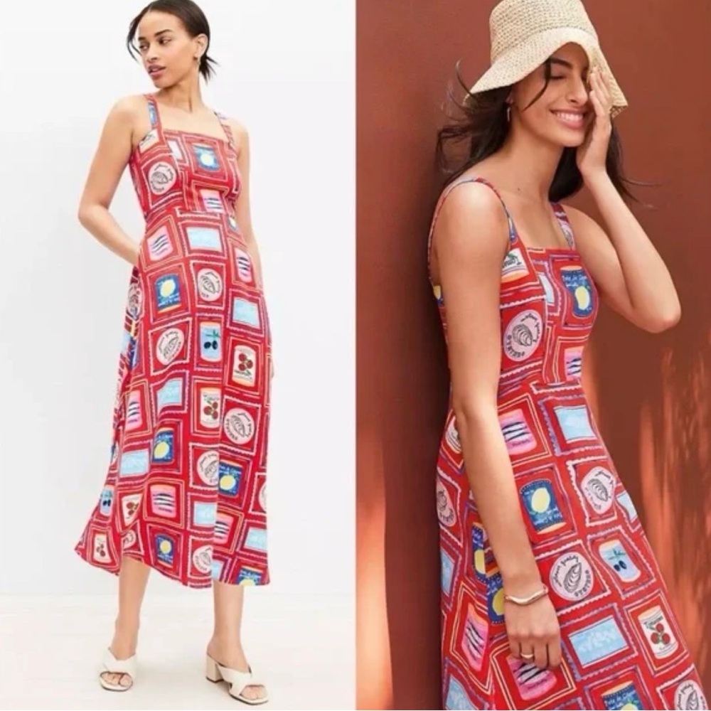 LOFT “Can” Patterned Midi Dress